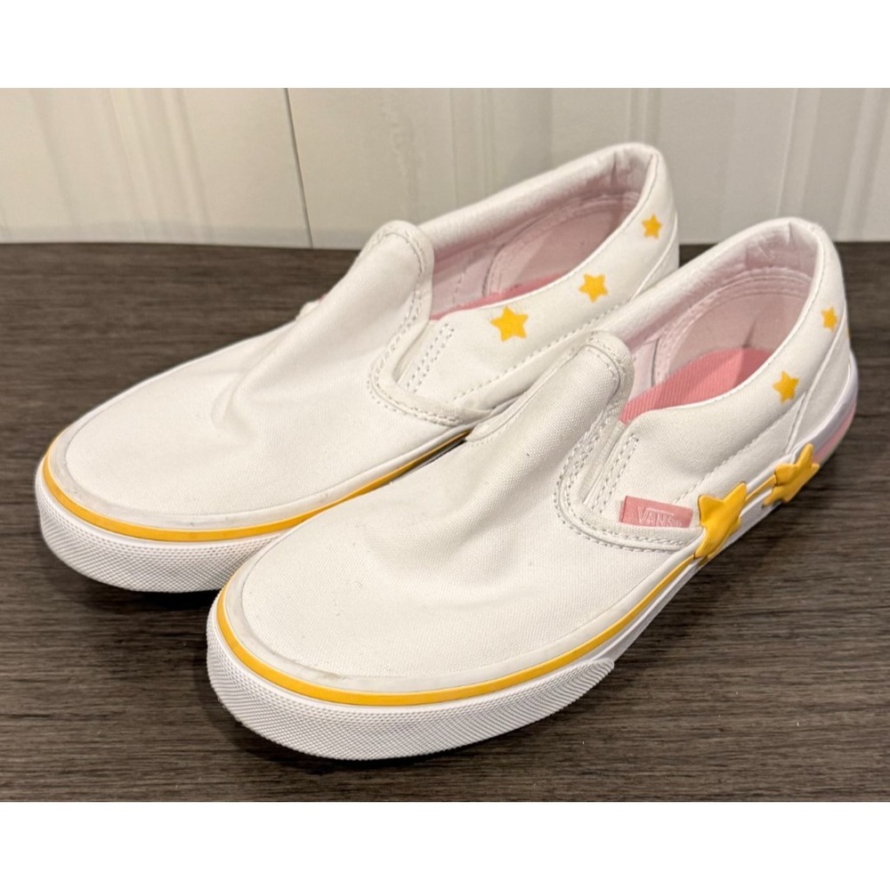 Vans Kids Size 2 Classic Slip-On White Yellow Star Bow Cute Kawaii Casual Sneake